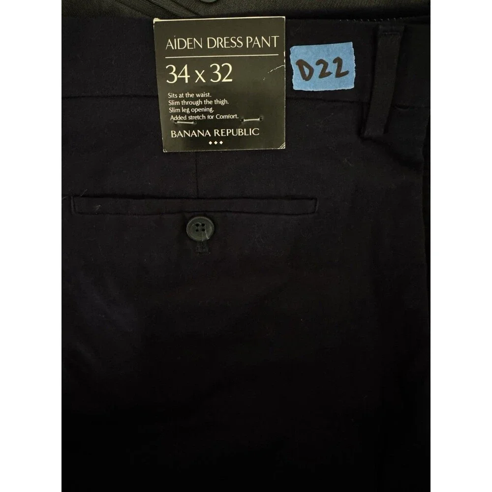 NWT Banana Republic Men Pants Aiden Chino Straight Slim Fit Navy, Size 34 x 32